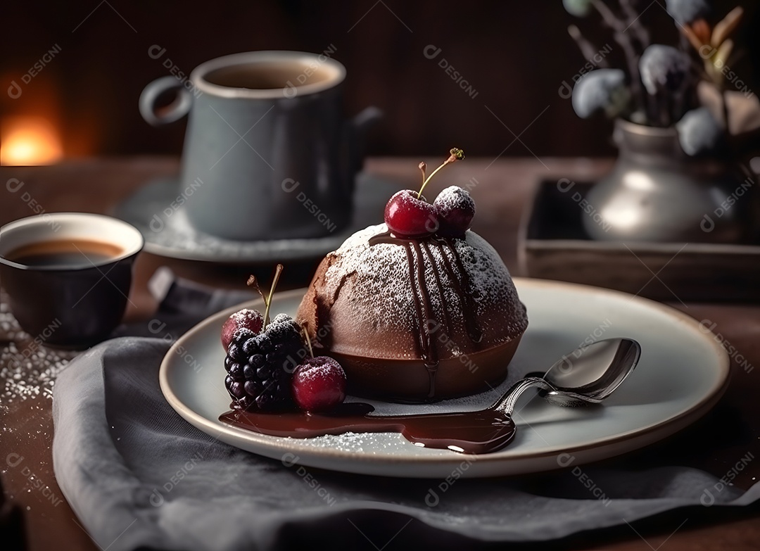 Deliciosa sobremesa de chocolate sobre o prato