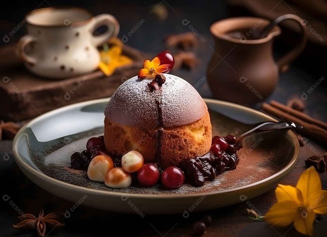 Delicioso bolo de sobremesa sobre o prato