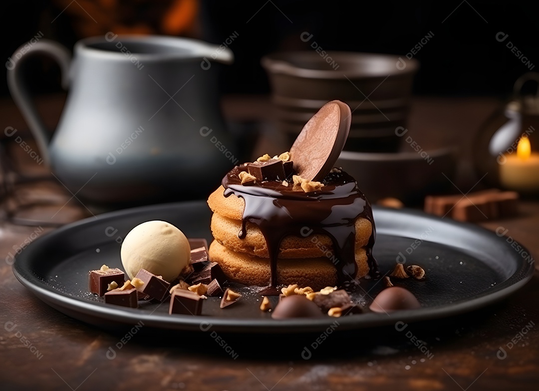 Deliciosa sobremesa de chocolate sobre o prato