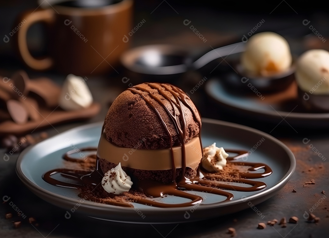 Deliciosa sobremesa de chocolate sobre o prato