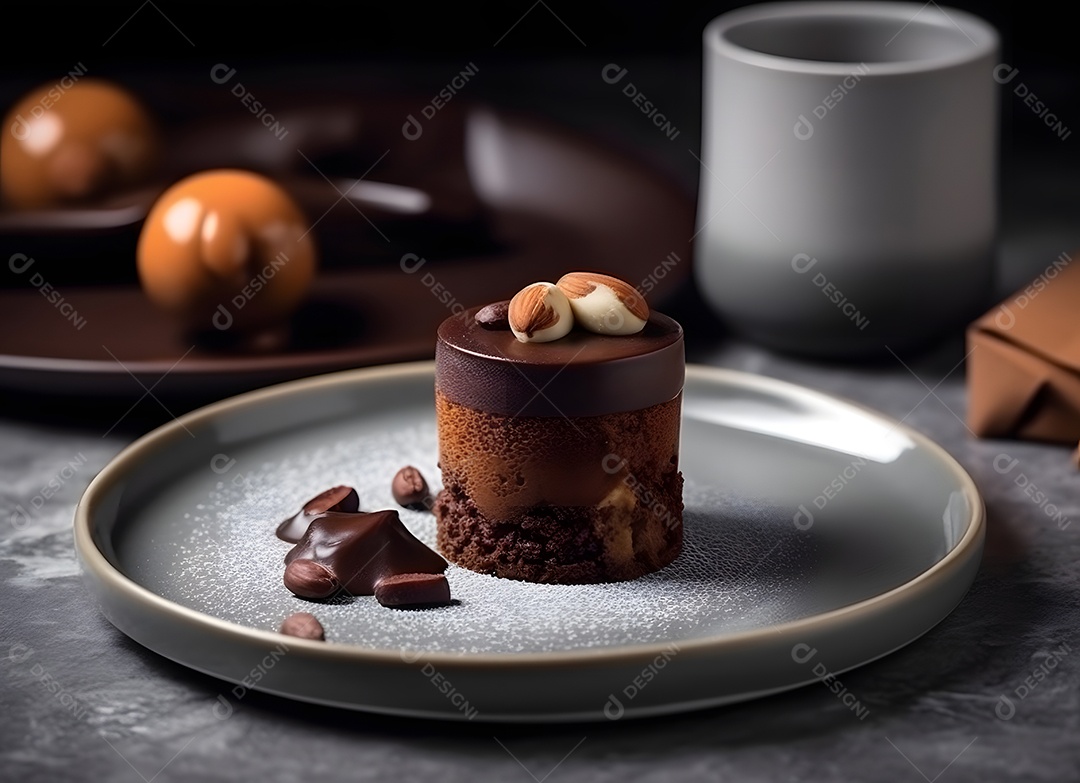 Deliciosa sobremesa de chocolate sobre o prato