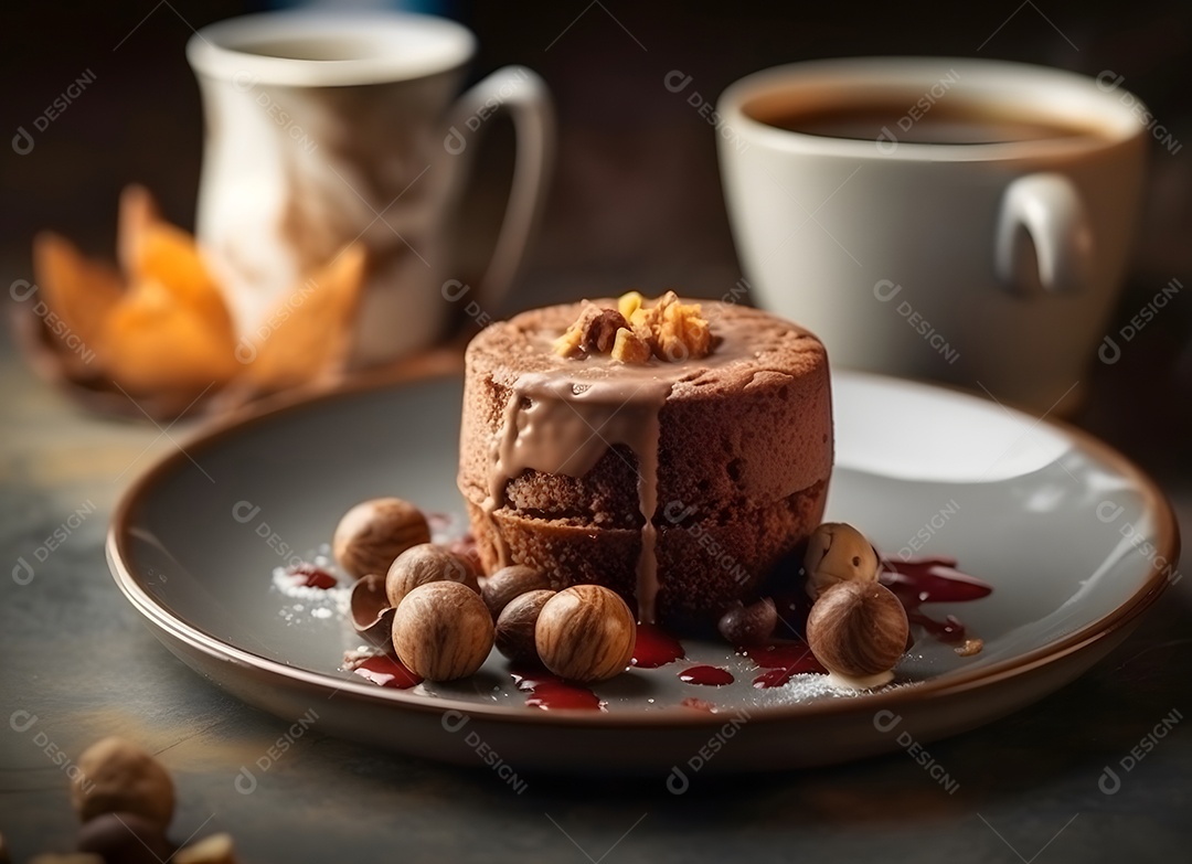 Deliciosa sobremesa de chocolate sobre o prato