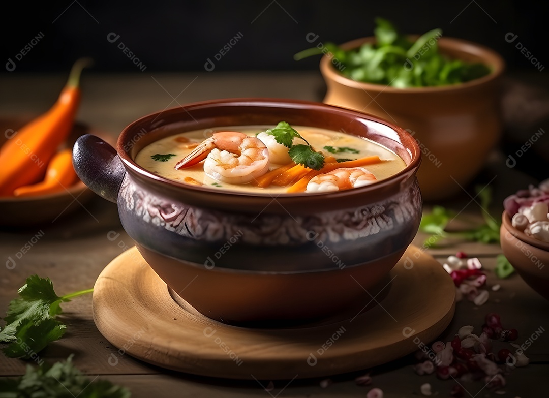 Deliciosa sopa de camarão sobre a mesa