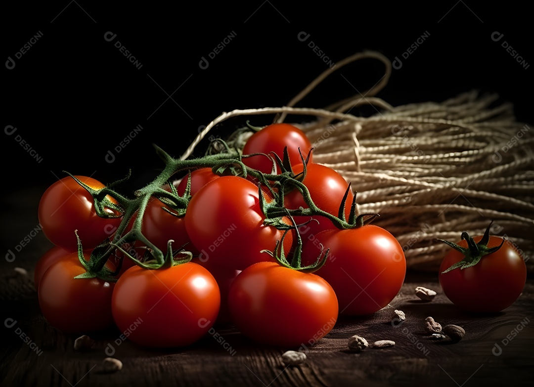 Tomates vermelhos frescos sobre mesa de madeira