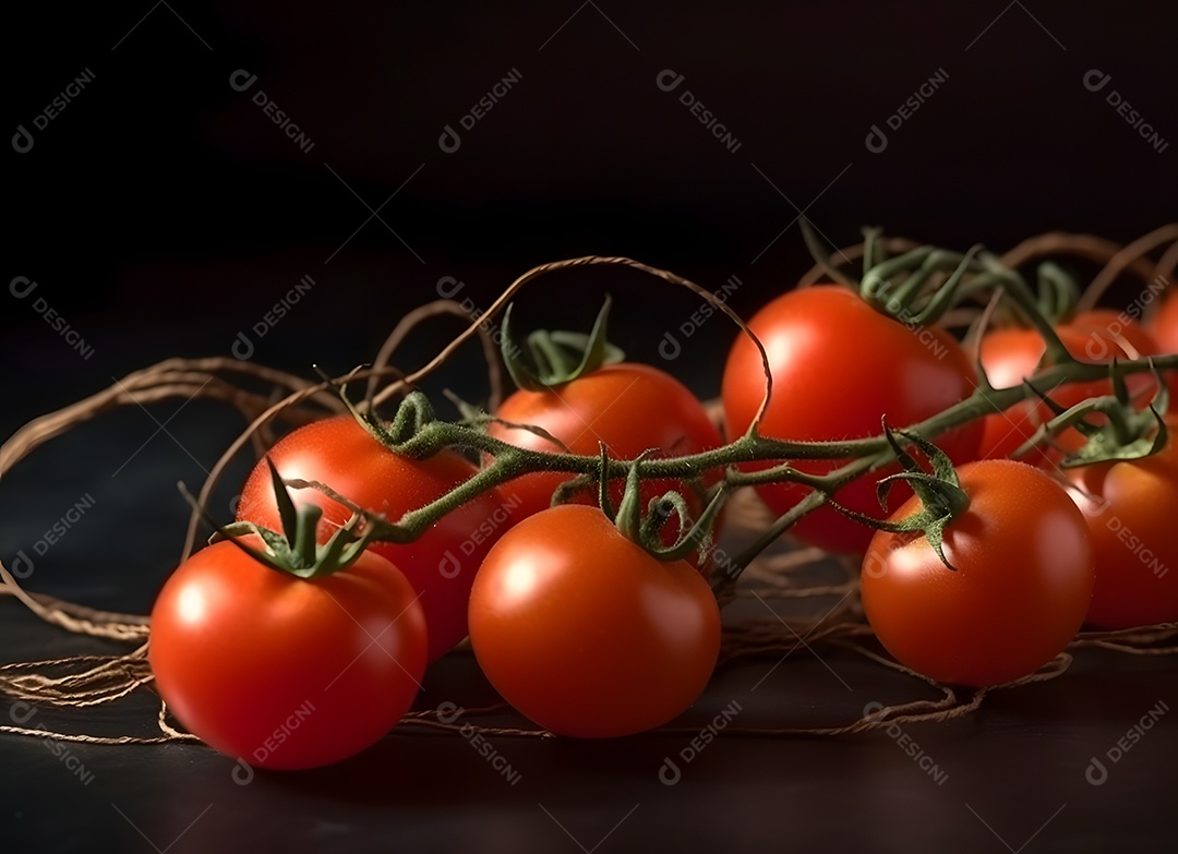 Tomates vermelhos frescos sobre mesa de madeira