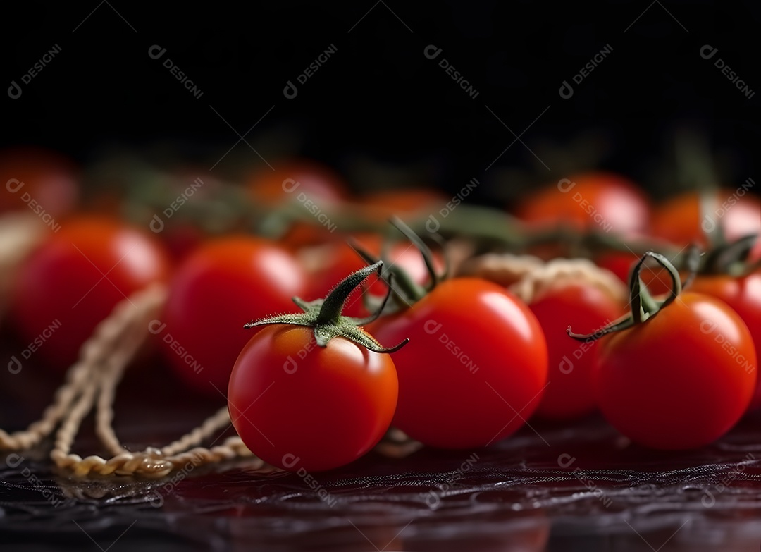 Tomates vermelhos frescos sobre mesa de madeira