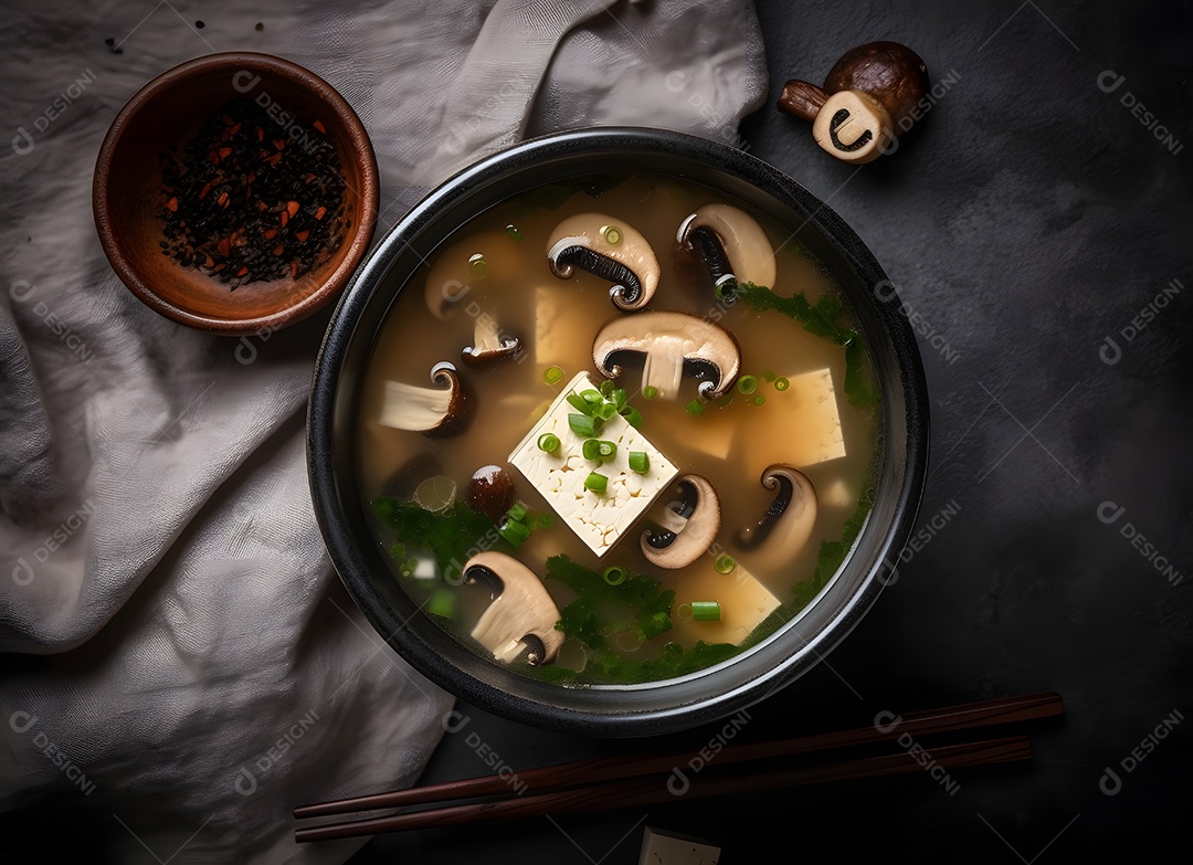 Deliciosa sopa vegetariana com cogumelos