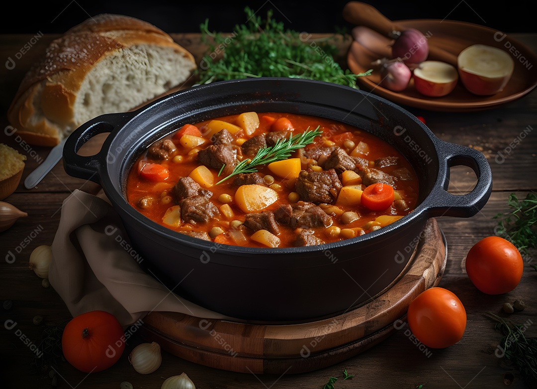 Deliciosa carne com legumes sobre a mesa