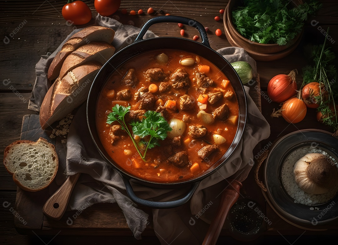 Deliciosa sopa de carne com cheiro verde