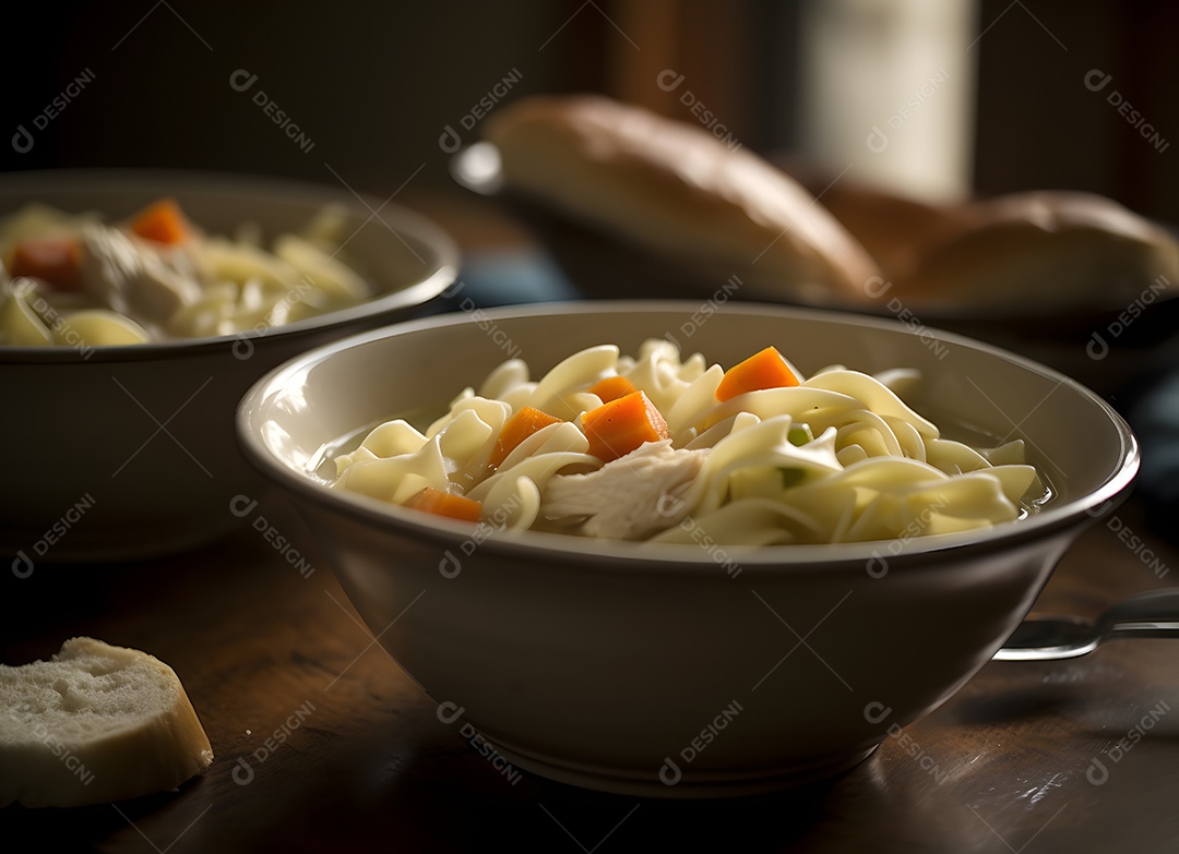 Delicioso macarrão com legumes sobre a mesa