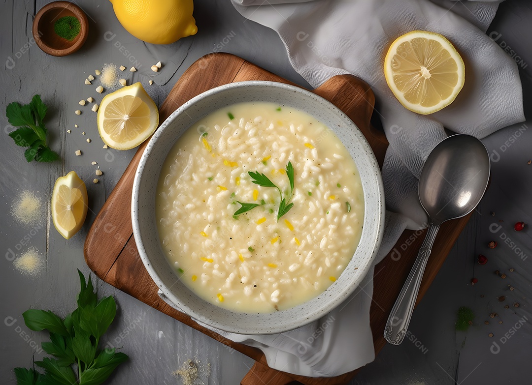 Delicioso Mingau de arroz sobre a mesa