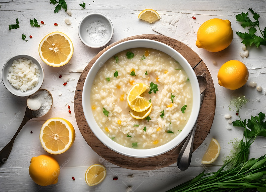 Delicioso Mingau de arroz sobre a mesa