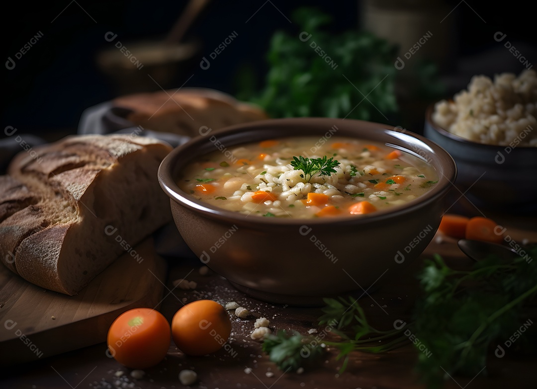 Delicioso Mingau de arroz sobre a mesa