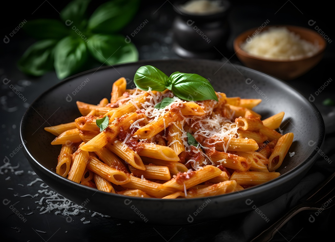 Macarrão Ao Molho Com Folha Sobre a Mesa