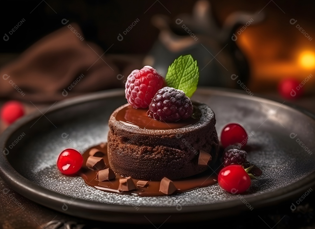 Delicioso bolo de sobremesa sobre o prato