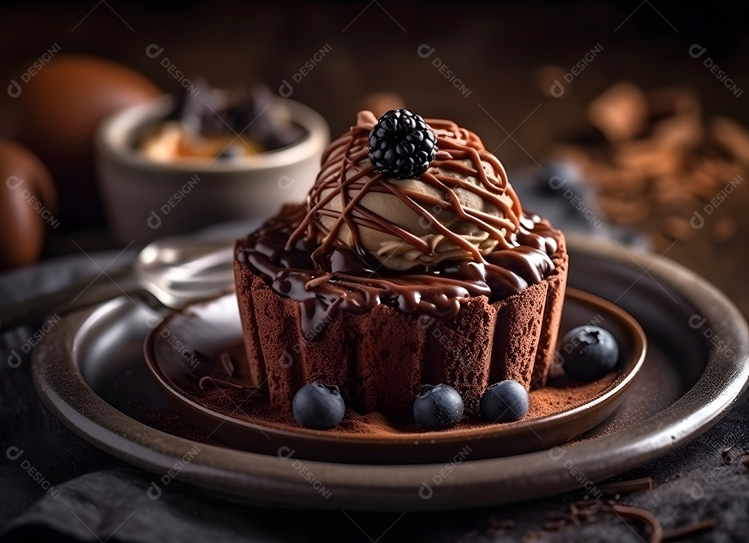 Delicioso bolo de sobremesa sobre o prato