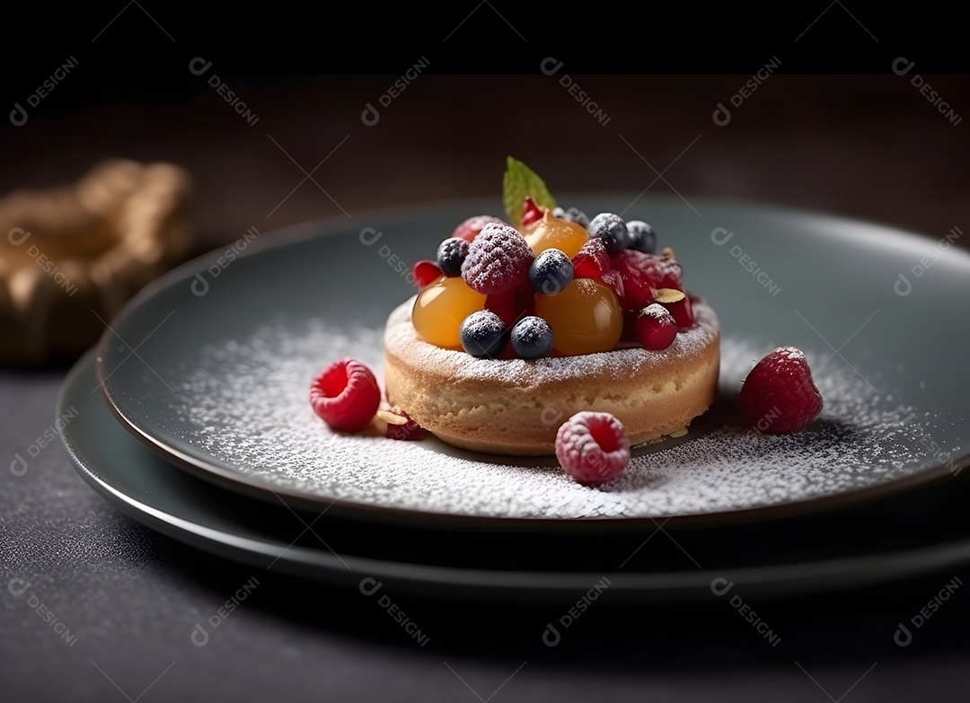 Delicioso bolo de sobremesa sobre o prato