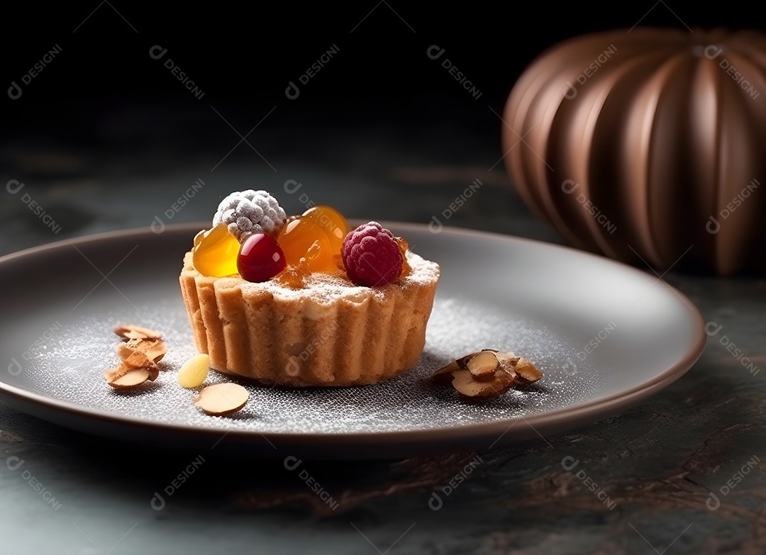 Delicioso bolo de sobremesa sobre o prato