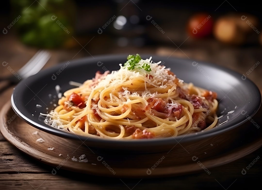 Macarrão Espaguete Sobre Mesa De Madeira