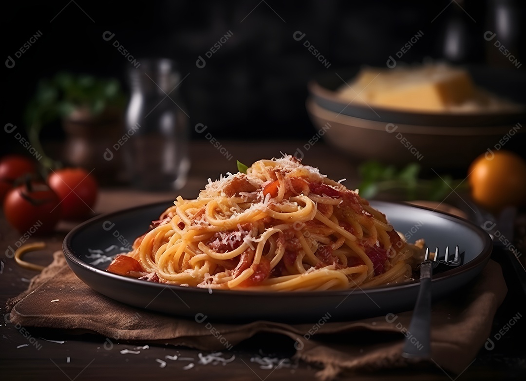Macarrão Espaguete Sobre Mesa De Madeira
