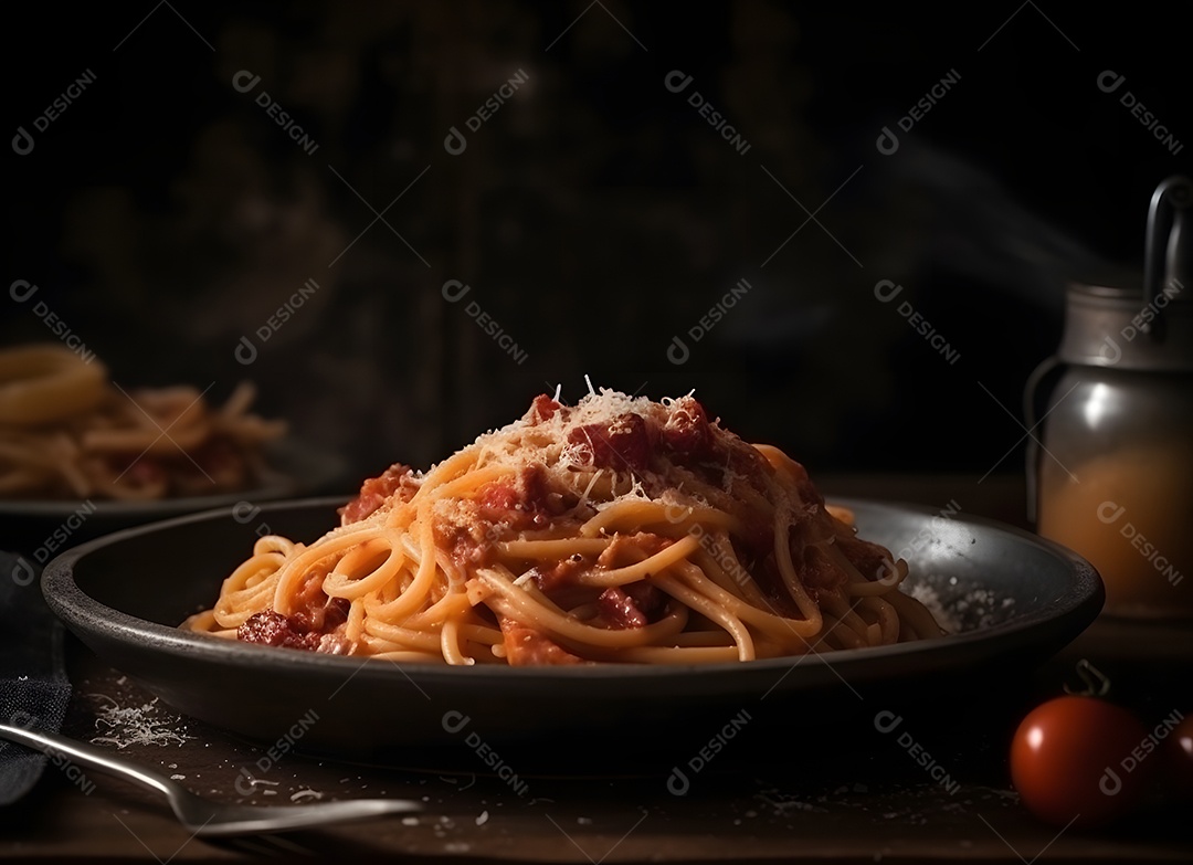 Macarrão Espaguete Sobre Mesa De Madeira