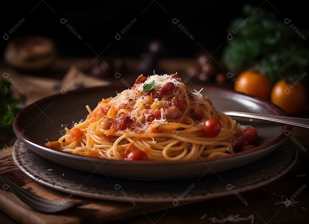 Macarrão Espaguete Sobre Mesa De Madeira