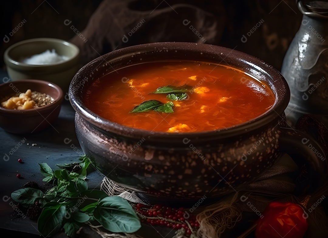 Deliciosa sopa com tofu sobre a mesa