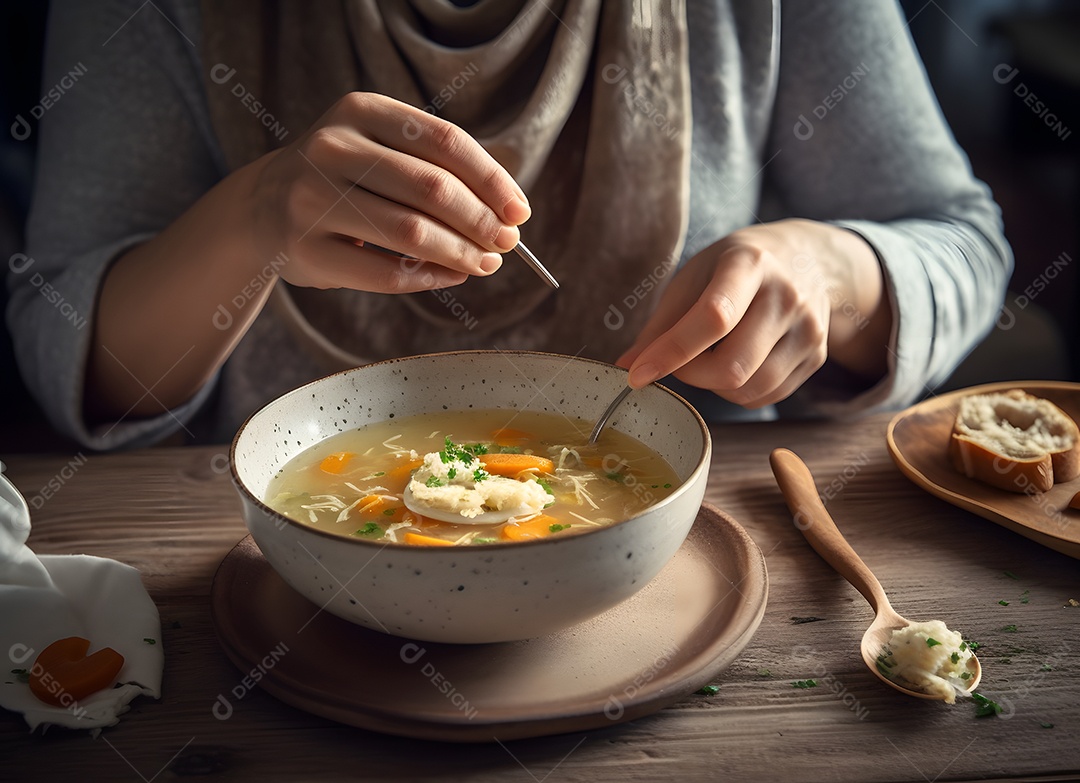 Pessoas Comendo Uma Deliciosa Sopa