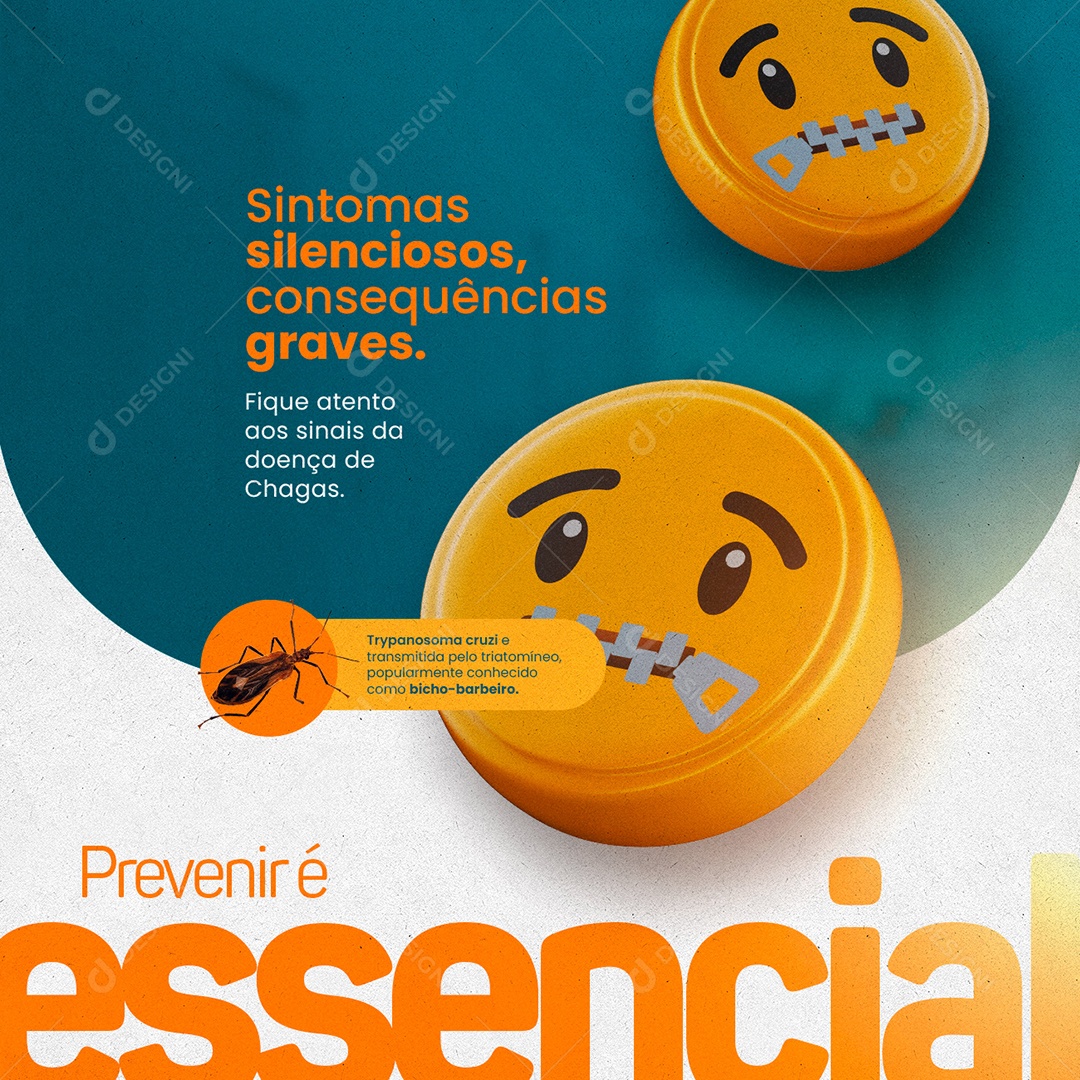 Sintomas Silenciosos Consequências Graves Chagas Prefeitura Social Media PSD Editável
