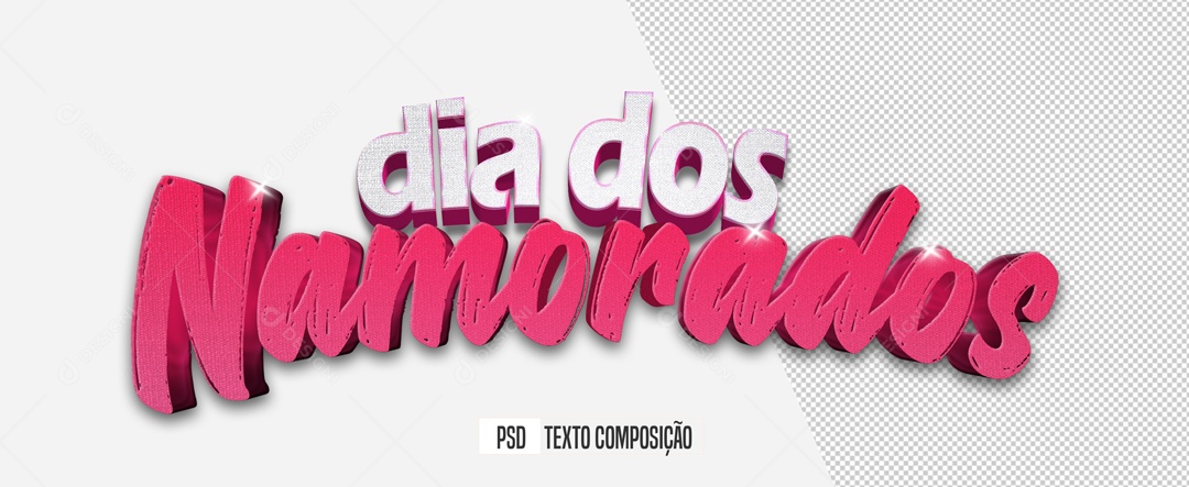 Texto 3D Dia dos Namorados Para Composição PSD