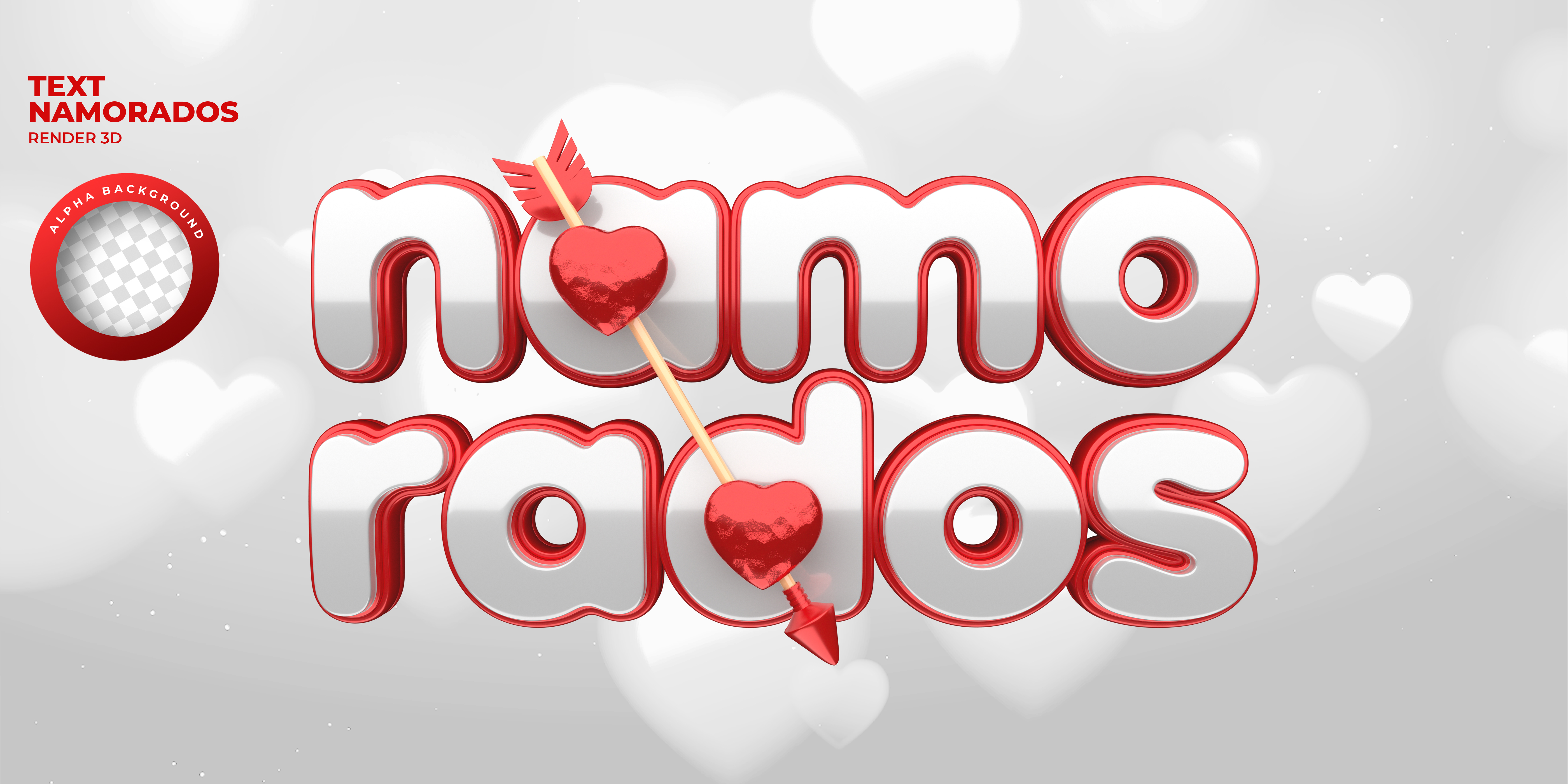 Texto 3D Branco E Vermelho Namorados Coração E Flexa Para Composição PSD