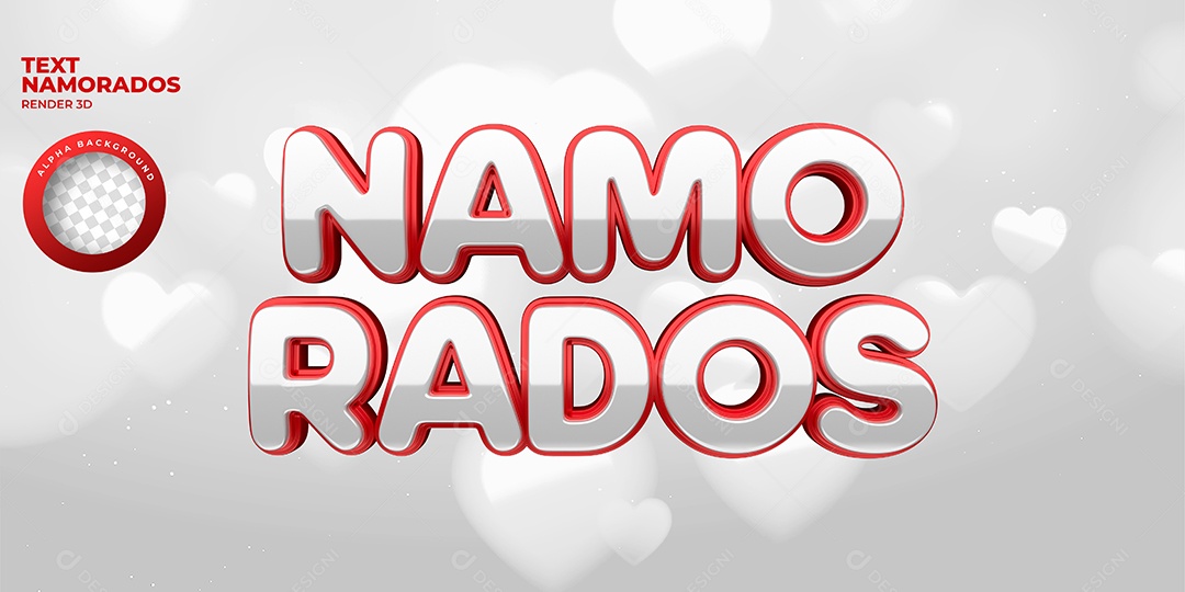 Texto 3D Branco E Vermelho Namorados Para Composição PSD