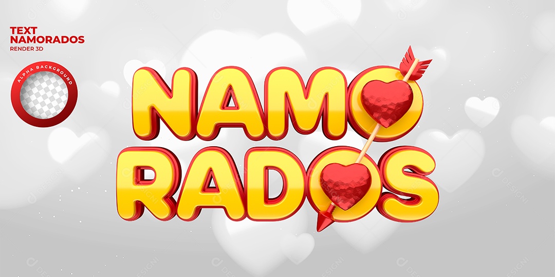Texto 3D Amarelo Namorados Coração Flexa Para Composição PSD