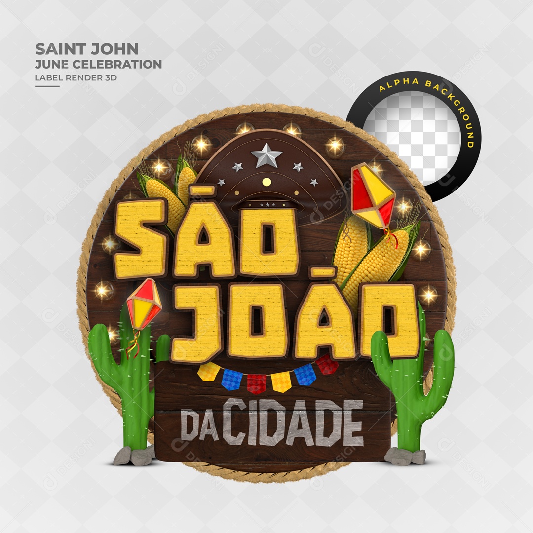Selo 3D São João Na Cidade Para Composição PSD
