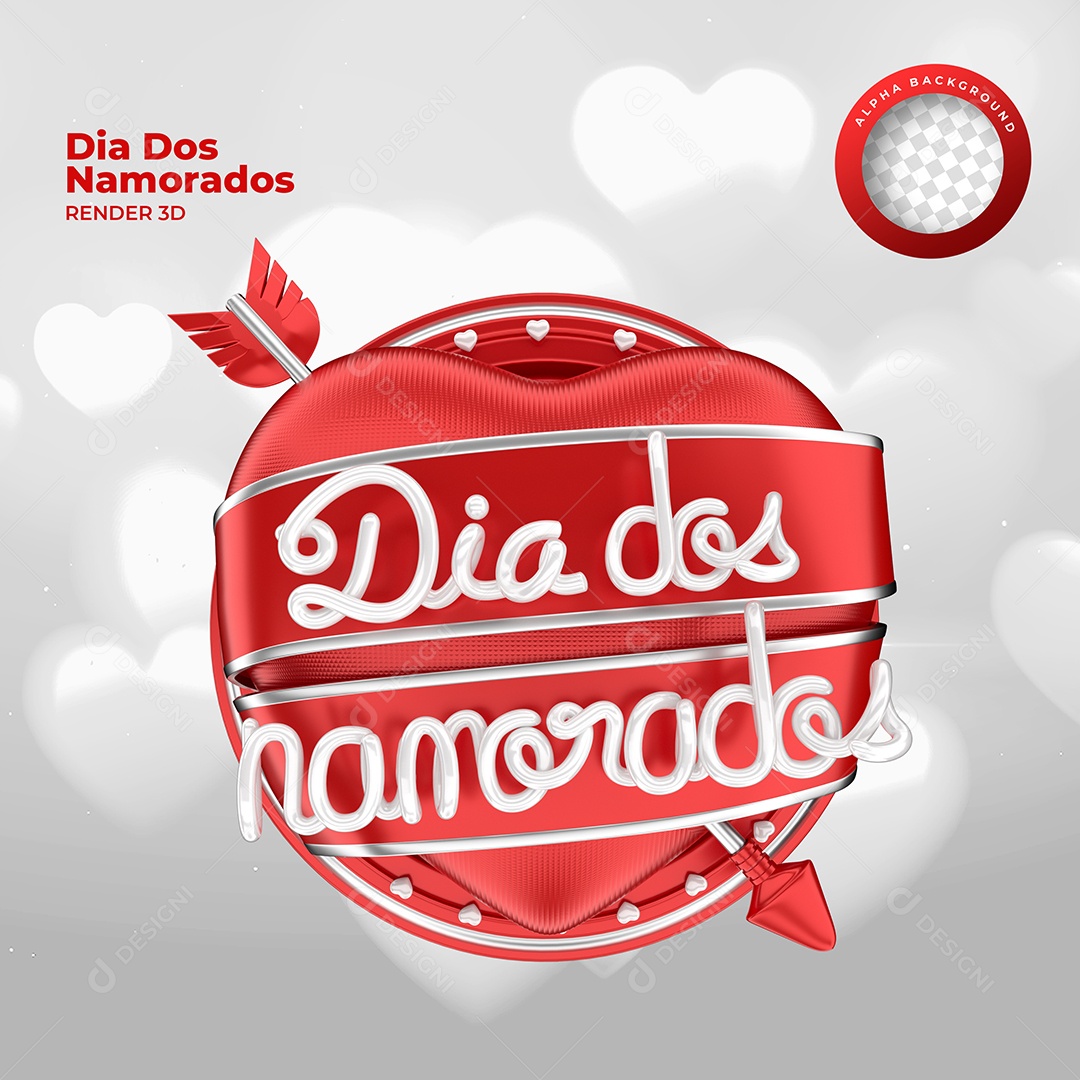 Selo 3D Dia Dos Namorados Coração Com Flexa Vermelho Para Composição PSD