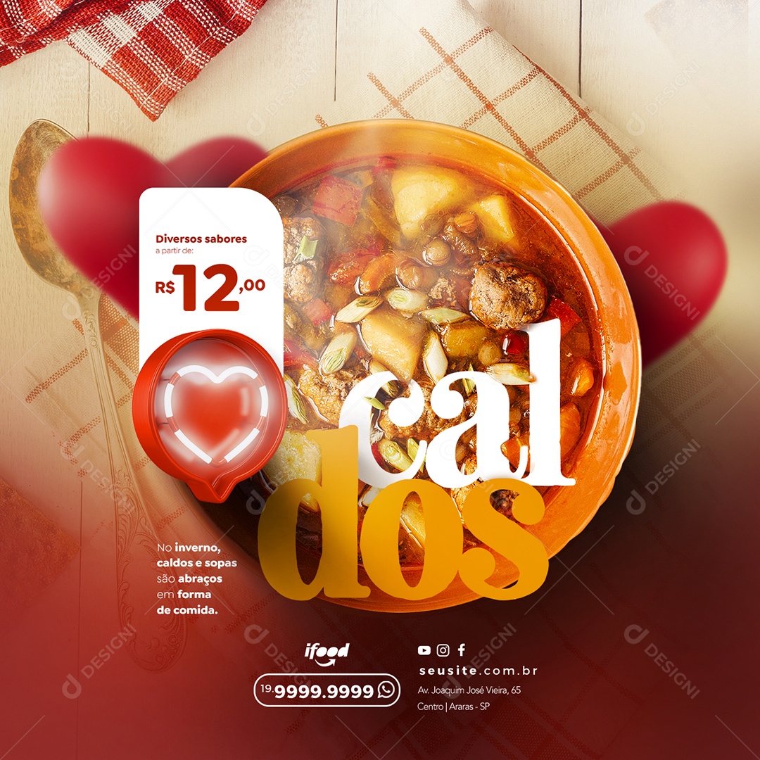 Diversos Sabores A Partir De 12,00 Caldos e Sopas Social Media PSD Editável