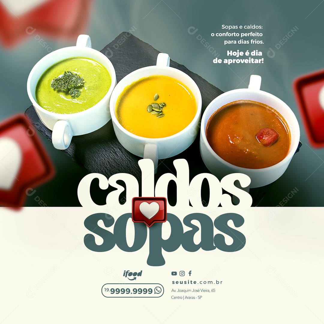 Sopas e Caldos o Conforto Perfeito Para Dias Frios Hoje é Dia De Aproveitar Social Media PSD Editável