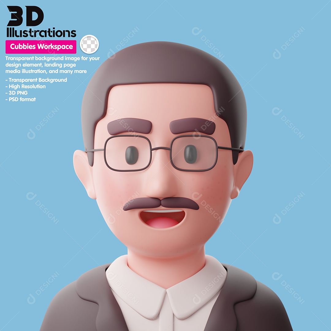 Homem De Óculos Personagem Elemento 3D Para Composição PSD