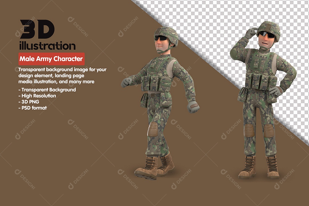 Personagem Masculino Do Exercito Elemento 3D Para Composição PSD