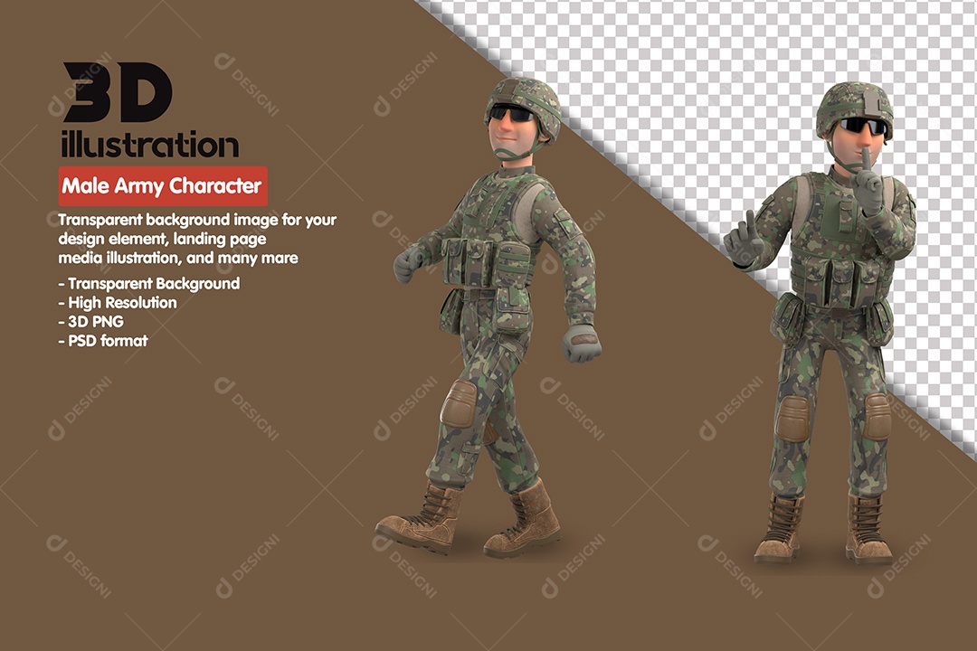 Personagem Masculino Do Exercito Elemento 3D Para Composição PSD