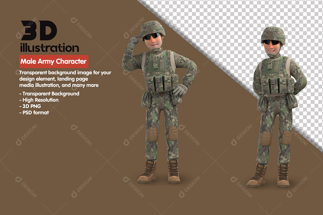 Personagem Masculino Do Exercito Elemento 3D Para Composição PSD