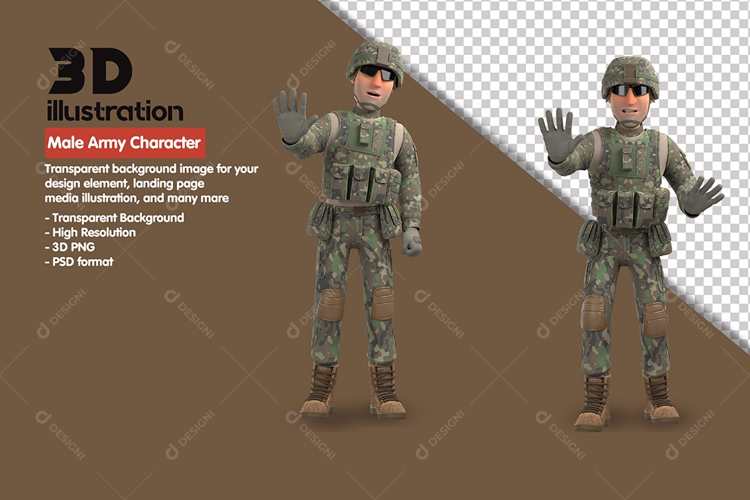 Personagem Masculino Do Exercito Elemento 3D Para Composição PSD