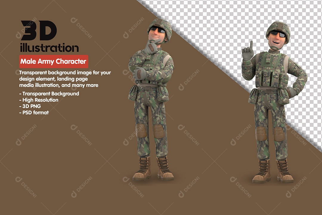 Personagem Masculino Do Exercito Elemento 3D Para Composição PSD
