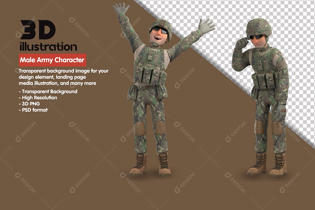 Personagem Masculino Do Exercito Elemento 3D Para Composição PSD