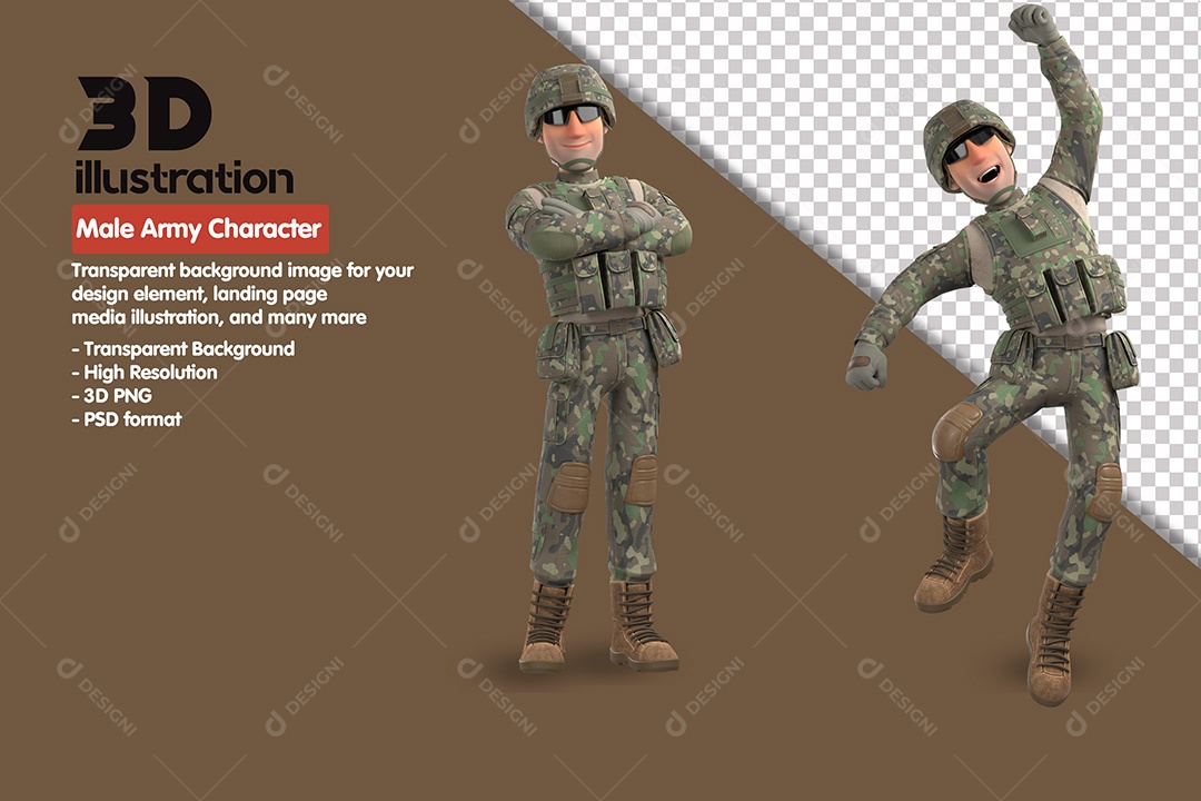 Personagem Masculino Do Exercito Elemento 3D Para Composição PSD