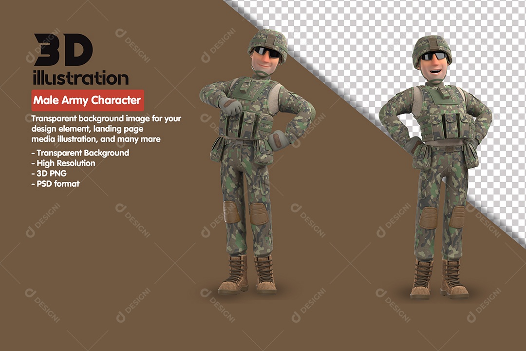 Personagem Masculino Do Exercito Elemento 3D Para Composição PSD