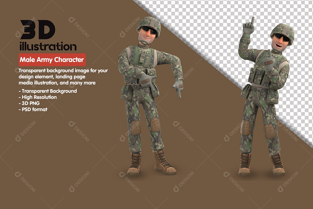 Personagem Masculino Do Exercito Elemento 3D Para Composição PSD