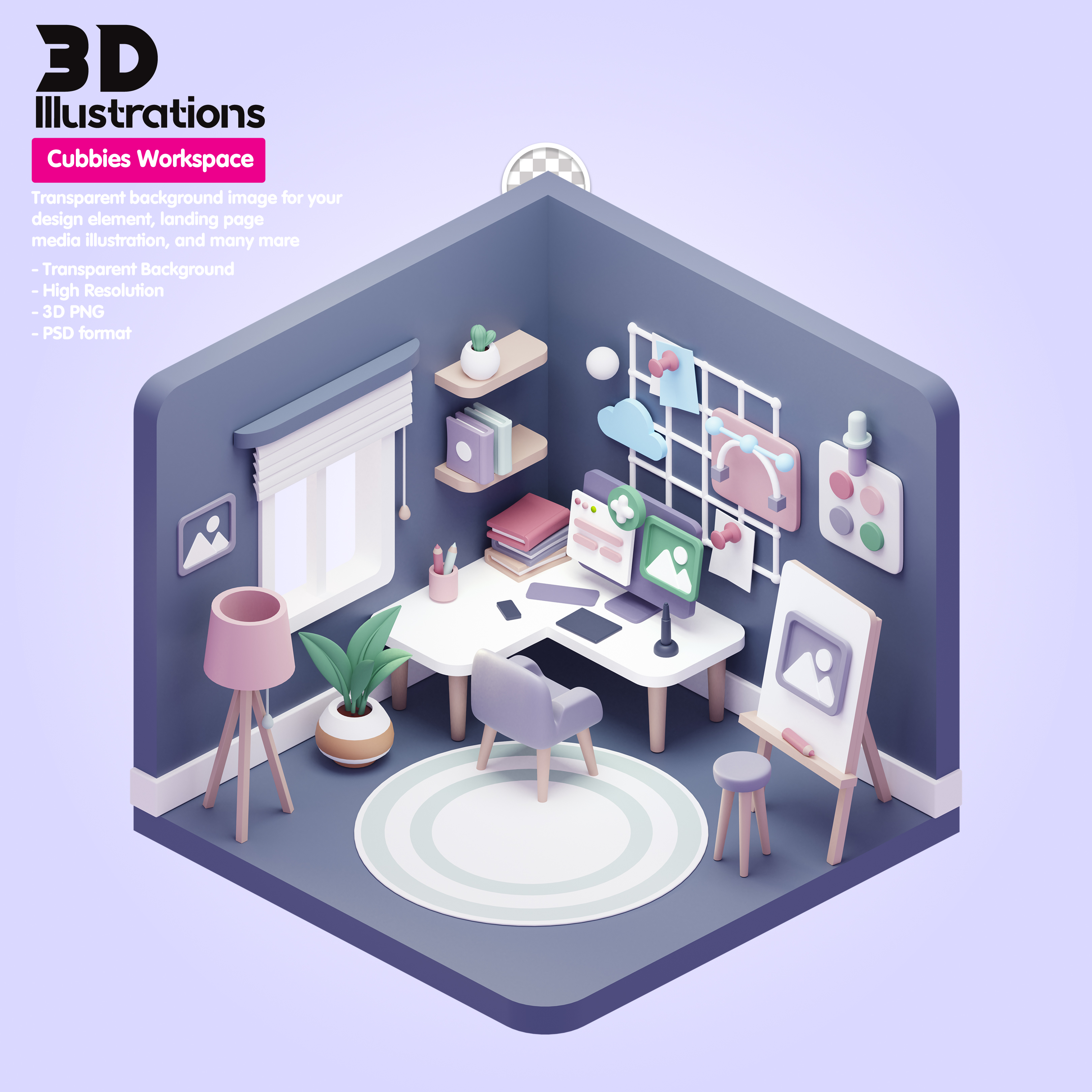 Cubículo De Trabalho Home Office Elemento 3D Para Composição PSD