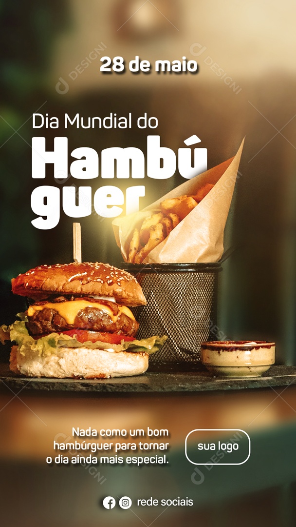 Story Social Media Hamburgueria Dia Mundial do Hambúrguer 28 de Maio PSD Editável