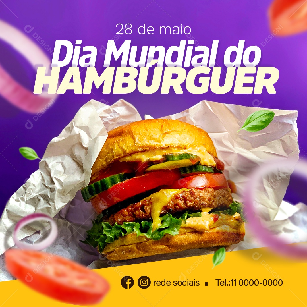 Social Media Hamburgueria Dia Mundial do Hambúrguer 28 de Maio PSD Editável